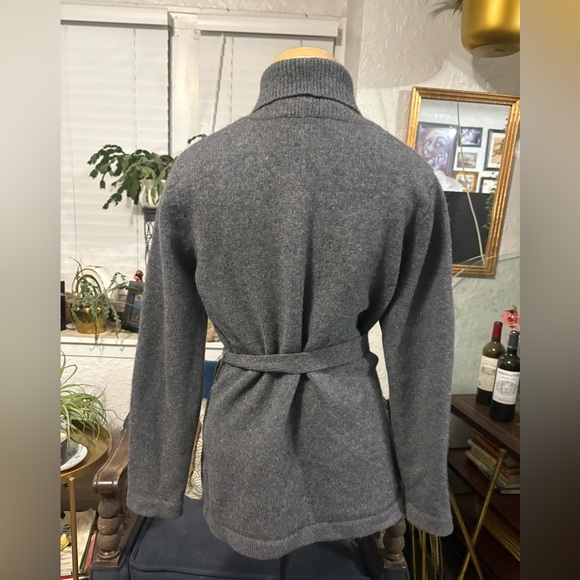 Lands' End Charcoal Women's Wool Belted Cardigan size M - Picture 3 of 5